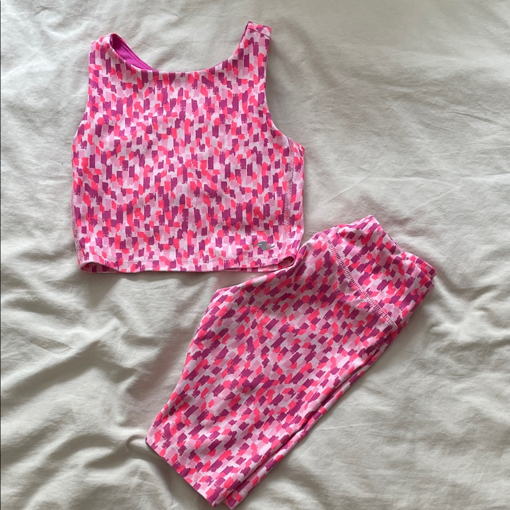 Girls Pink and Purple Patterned Crop Top and Shorts Set